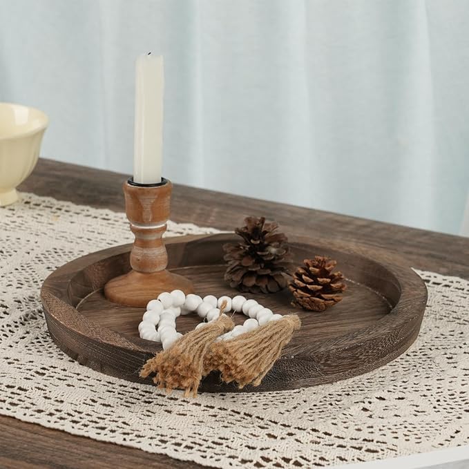 Romadedi Rustic Wooden Tray Candle Holder - Small Wood Decorative Plate Pillar Candle Tray for Farmhouse Kitchen Countertop Bathroom Coffee Table Organizer Home Decor Wedding Centerpiece, 11inch