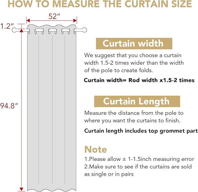 100% Blackout Curtains Thermal Insulated Full Blackout Curtains for Living Room Energy Efficiency Window Drapes for Bedroom with Black Liners (1 Panel, 52x96 inch, Grey)