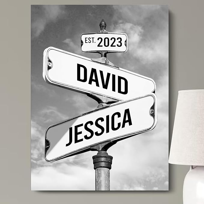 Personalized Canvas Vintage Street Sign For Couple, Crossroads StreetSign Best Gift For Сouple, Custom Name And Date VintageStreet Sign Art Canvas Of Poster #12
