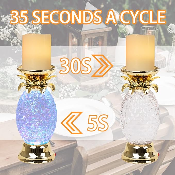 YAKii 9.5" Pineapple LED Color Changing Shine Lamp,Swirling Water Waves Lamp Kid Safe Battery/USB Cable Operated,Table Lamp Candle Holder Table Decoration Gold(Pack of 2)