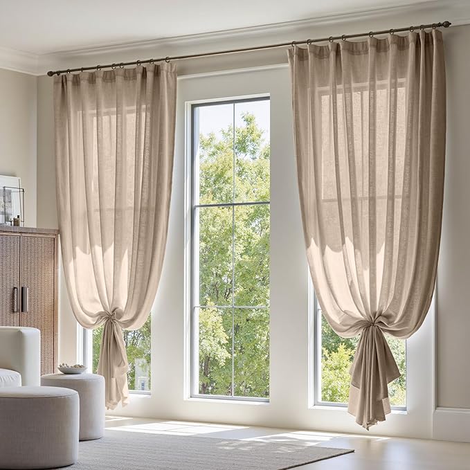 jinchan Taupe Linen Blend Curtain 108 inch Extra Long 1 Panel Extra Long for Sliding Door, Light Filtering 100 inch Extra Wide Patio Door Drape with Rod Pocket Back Tab(100W x 108L, Taupe)
