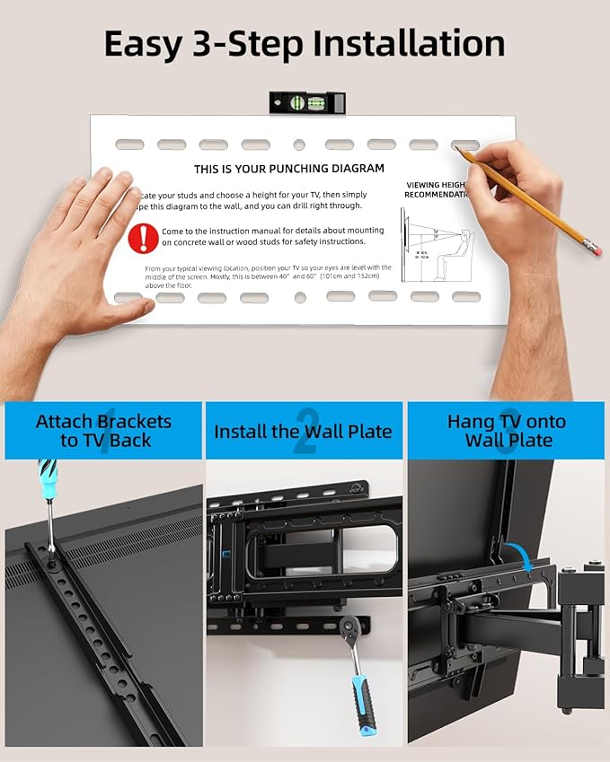 HOME VISION Full Motion TV Wall Mount for Most 32-85 inch TVs up to132 lbs, TV Mount Swivel and Tilt with Dual Articulating Arms, Wall Mount tv Bracket Max VESA 600x400mm, Fits 8" 12" 16" Wood Studs