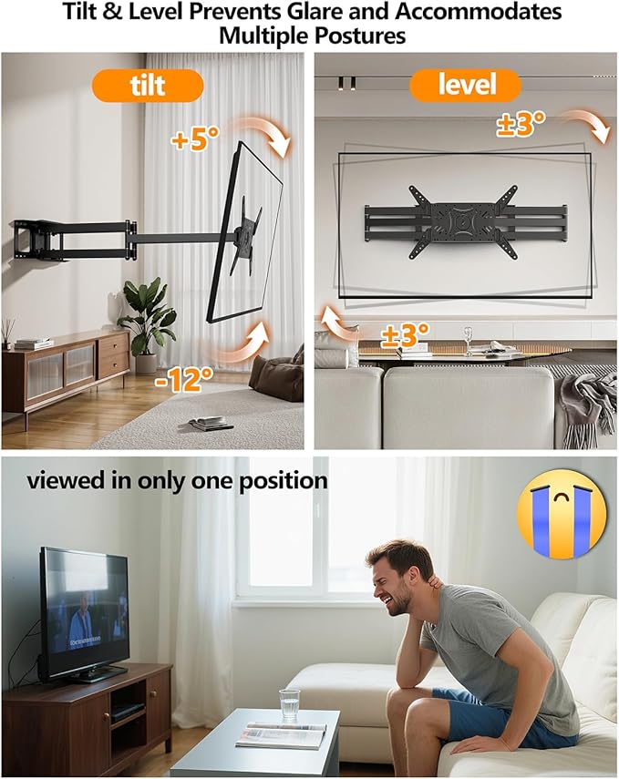 180° Landscape Vertical Rotating Extra Long Arm TV Wall Mount with 42inch Extension, Heavy Duty Full Motion TV Mount for Extra Large 80,85,90 inch up to 132 lbs, Max VESA 600x400mm, 16-24" Stud Wall