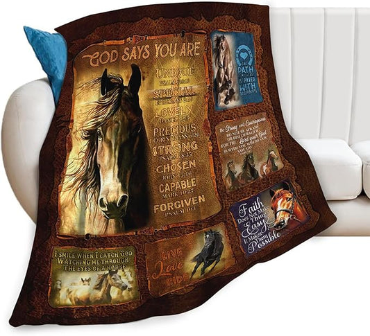 Tijuboni Horse Throw Blanket Christian Religious Gifts for Girls Boys Women Men Kids Adults Soft Flannel Fleece Blanket for Couch Sofa Bed Home Decor 50"x60"