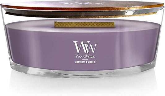 WoodWick Amethyst & Amber Gifts for Women and Men, 16 oz Ellipse Candle with Crackling Wick