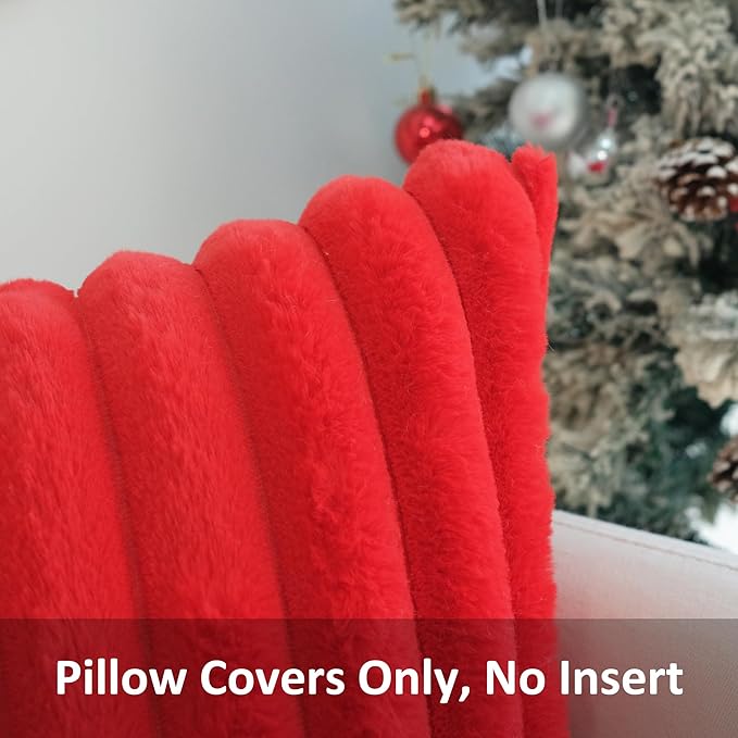 JOJUSIS Pack of 2 Faux Fur Plush Decorative Christmas Red Throw Pillow Covers Couch Cushion Case Soft Pillowcases (Red, 24 x 24-Inch)