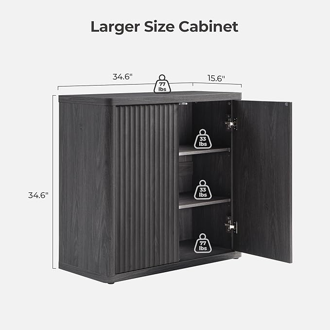 SICOTAS Buffet Cabinet with Storage 34.6" Sideboard Accent Modern Credenza with Doors & Shelves Fluted Tall Media Console Mid Century Coffee Bar Table for Living Room Kitchen Dining Room Hallway