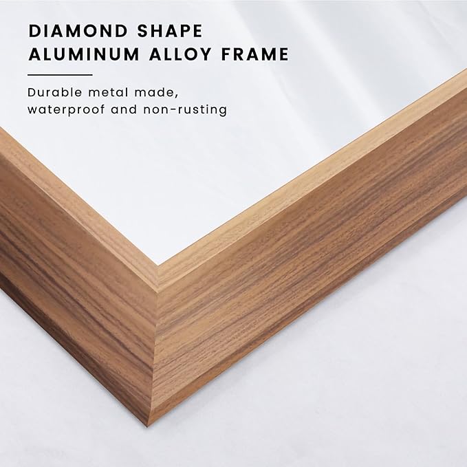 Amorho Bathroom Mirror, 24x30 Inch Wall Mirror, Walnut Wood Grain Metal Framed, Anti-Rust, Hang Horizontally/Vertically, Suitable for Bedroom, Farmhouse, Bathroom, Decorative