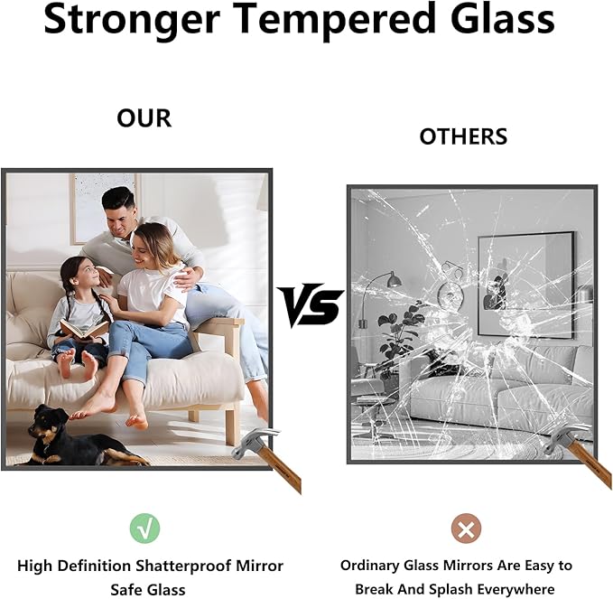 Koonmi Bathroom Mirror 36x40 Bathroom Wall-Mounted Mirrors, Modern Vanity Mirror for Bedroom, Living Room, Aluminum Alloy Frame Allow to Hang Horizontally or Vertically