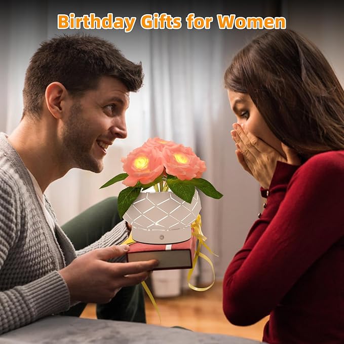 Roses Flower Touch Lamp,Rechargeable Cordless 3-Colour Dimming Small Night Light for Festival,Dining Room,Bedroom Home Decor Birthday Gifts-6 Rose