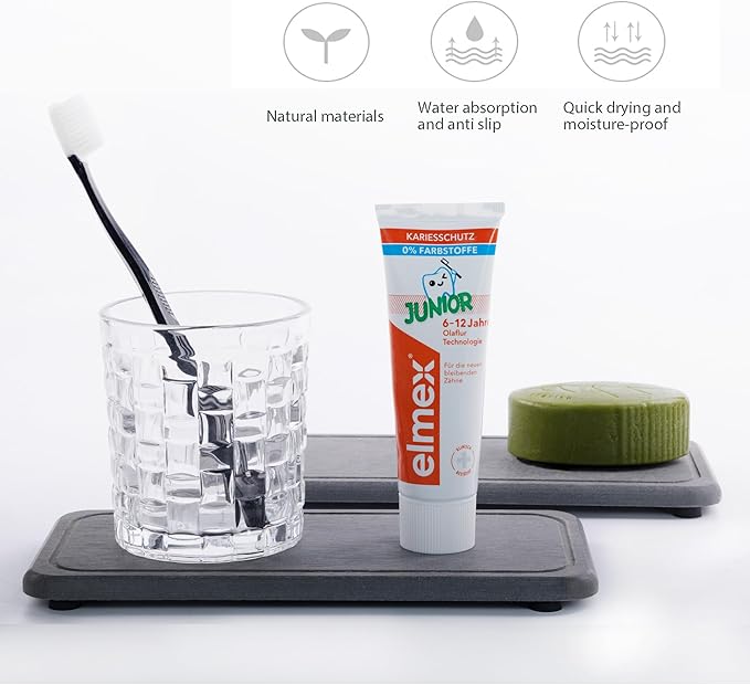 2 Pcs Water Absorbing Stone Trays, Kitchen/Bathroom Sink Soap Dish, Diatomite Tray Used for Hand Soap & Cosmetic Bottles in The Modern Home, 4" W x 8.3" L, Dark Gray