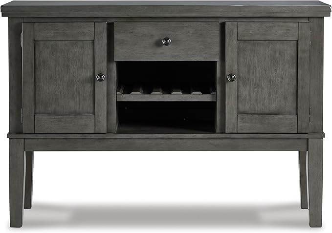 Signature Design by Ashley Hallanden Dining Room Server with Wine Rack, 2 Cabinets with Removable/Adjustable Center Shelf, Drawer, Wood with Acacia Veneer, 38.25" High, Weathered Gray