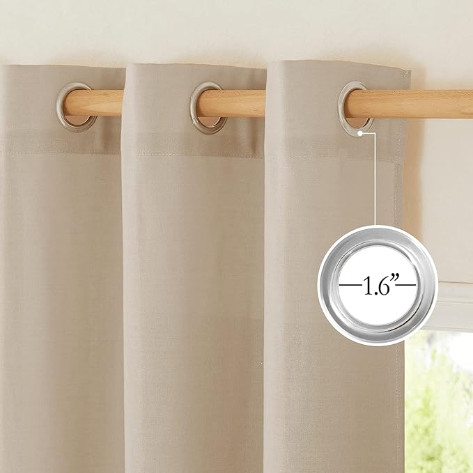 NICETOWN Linen 36 inch Curtains for Kitchen Window, Grommet Thick Flax Linen Taupe Small Window Treatments Privacy Assured with Light Filtering for Cafe/Kids Room, W42 x L36, 2 Panels