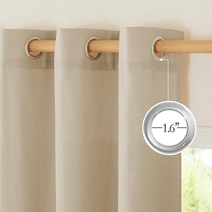 NICETOWN Thick Flax Linen Curtains for Living Room, Rustic Grommet Semi Sheer Privacy Assured Linen Blend Drapes with Light Filtering for Living Room/Bedroom, Angora, W55 x L96, 1 Pair