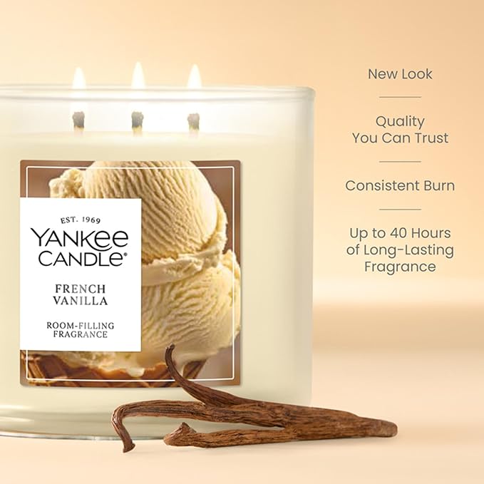 Yankee Candle French Vanilla, Scented Candle, 14.5oz 3-Wick Candle Jar with up to 40 Hours Burn Time, Giftable
