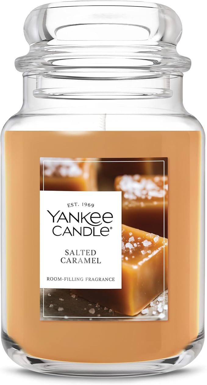 Yankee Candle Salted Caramel, Holiday Scented Candle, 22oz Large Jar with up to 150 Hour Burn Time, Giftable, Holidays