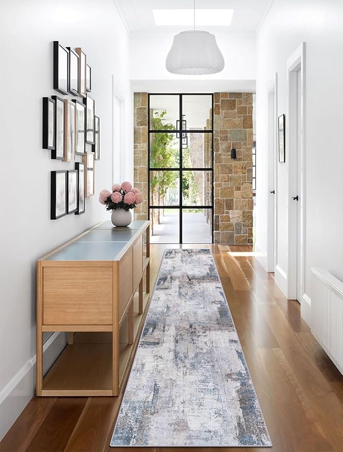 vivorug Runner Rug 2'x7' Machine Washable Non-Slip Runners for Hallways Kitchen Entryway Laundry Room Modern Abstract Carpet Hallway Runner Grey/Navy