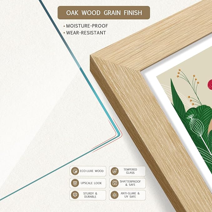 5x7 Picture Frame Set of 3 - Light Wood, Natural Oak Wood Photo Frame with HD Tempered Glass, Tabletop Display