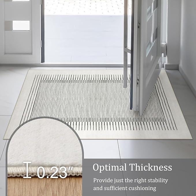 Morebes Modern 5x7 Washable Rug for Living Room, Geometric Stain-Resistant Soft Bedroom Rug, Non Slip Low Pile Indoor Carpet for Dining Room Home Office (5'x7',White)