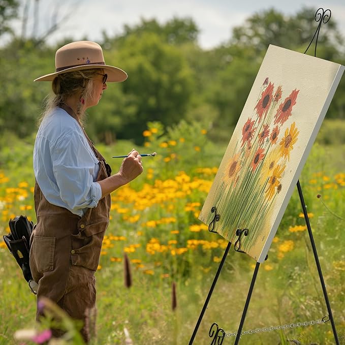 1 PC Easel Stand for Sign, Metal Poster Easel Holder, Adjustable Wedding Sign Stand with Chain Support for Display, Party Painting, Black.