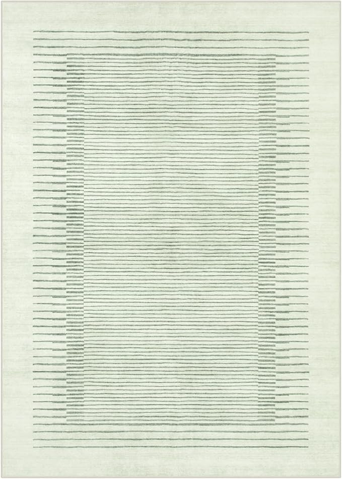 Morebes Sage Green Rug for Living Room, 5x7 Washable Area Rug for Bedroom Non Slip Modern Striped Boy Room Rug, Stain-Resistant Geometric Low Pile Soft Carpet for Nursery Dining Room