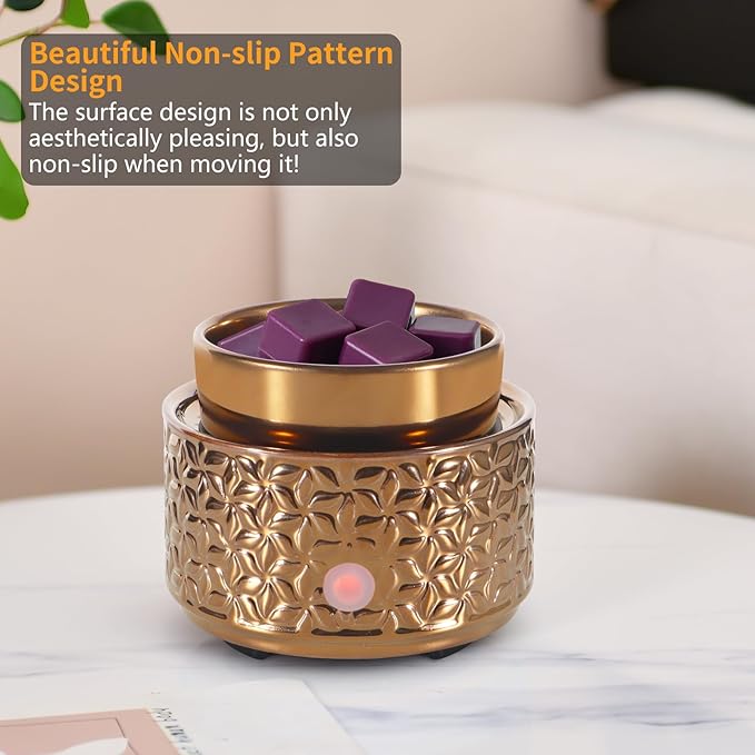 Electric Wax Melt Warmer 4-in-1 Candle Warmer for Scented Wax Melter Cute Ceramic Fragrance Wax Burner for Home Office Bedroom Deco Gift for Women Gold