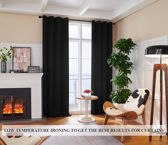 100% Blackout 340 GSM Curtains , 80 inches 2 panel sets, Heat and Full light Blocking Drapes with Grommets for Bedroom, Thermal Insulated Window Treatment Drapes for Living Room (Black,52x80inch)