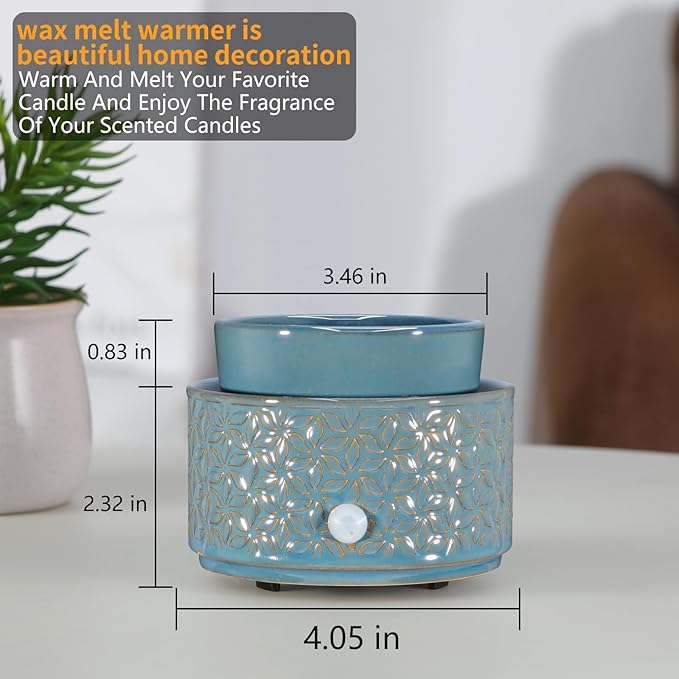Electric Wax Melt Warmer 4-in-1 Candle Warmer for Scented Wax Melter Cute Ceramic Fragrance Wax Burner for Home Office Bedroom Deco Gift for Women Dark Blue