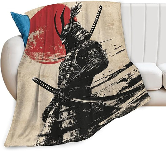 Tijuboni Japanese Samurai Throw Blanket Japanese Warrior Gifts for Men Women Girls Boys Kids Adults Soft Flannel Fleece Blanket for Couch Sofa Bed Home Decor 50"x60"