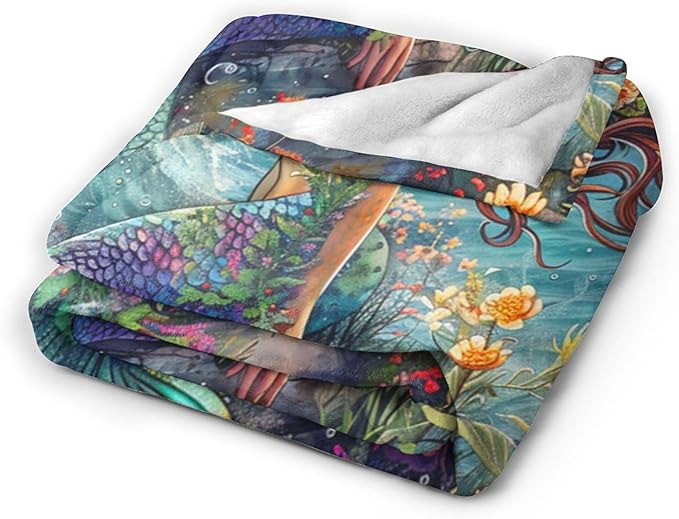 Mermaid Throw Blanket - Ocean Blanket for Girls, Women, Boys & Men - Soft, Warm & Cozy Fleece - 80"x60"