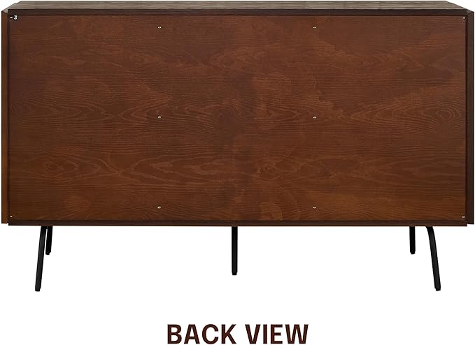 NTC MOSSIC Sideboard with 2 Doors and 3 Drawers, Buffet Cabinet with Natural Rattan and Metal Legs, Modern Storage Cabinet for Living Room, and Hallway, Effortless Assembly - Dark Walnut