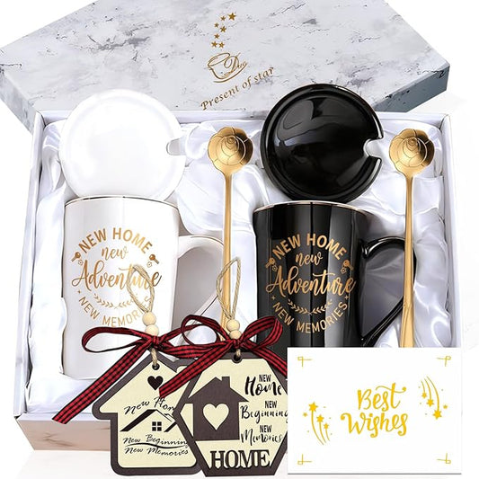 House Warming Gifts for New Home Welcome Housewarming Coffee Mug Closing First Presents Ideas for Buyers Homeowner Couple, 14oz Black&White with Box