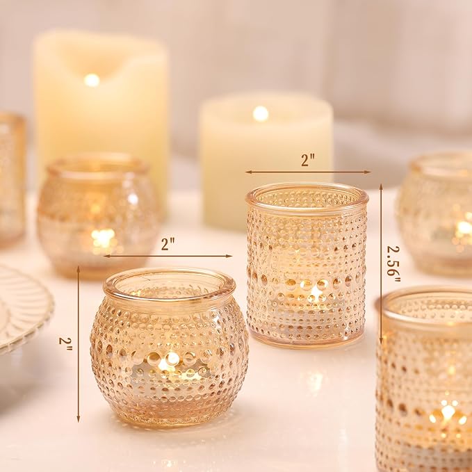 16 Pcs Assorted Gold Votive Candle Holders- Gold Candle Holders for Christmas Table Decorations, Glass Tealight Candle Holder for Thanksgiving, Fall, Wedding Table Centerpieces