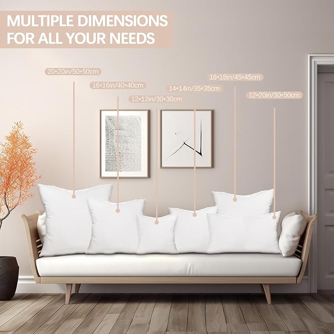 Throw Pillows Insert Set of 2, White 12x20 in Pillow Inserts with 100% Cotton Cover,Bed and Couch Decorative Stuffer Pillows,Indoor Pillows for Sofa