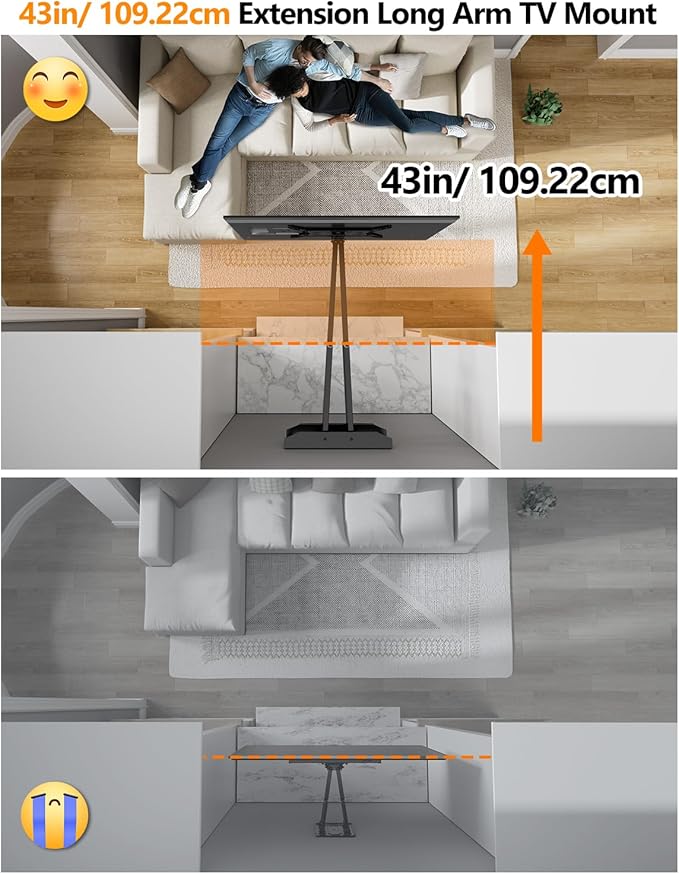 180° Landscape Vertical Rotating Extra Long Arm TV Wall Mount with 42inch Extension, Heavy Duty Full Motion TV Mount for Extra Large 80,85,90 inch up to 132 lbs, Max VESA 600x400mm, 16-24" Stud Wall