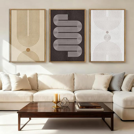 Anyzal Modern Minimalist Wall Art Large Boho Abstract Artwork Neutral Geometric Wall Decor for Living Room Bedroom Dining Room 24x36 Inch Set of 3