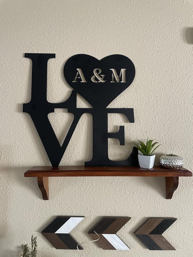RealSteel - Love Monogram - Valentines Day Gifts for Her - Customized Boho Living Room Decor - Perfect for Couples, Anniversaries, Weddings, Bridal Showers, Birthdays (30", Black)