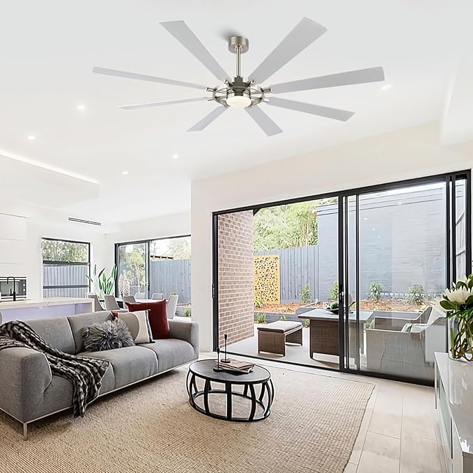 ELEHINSER 80 Inch Ceiling Fan with Lights and 3 Downrods, 8 Plywood Blades, 6-Speed Noiseless Reversible DC Motor, 3CCT, Windmill Ceiling fan for Kitchen Bedroom Living Room, Nickel and Silver