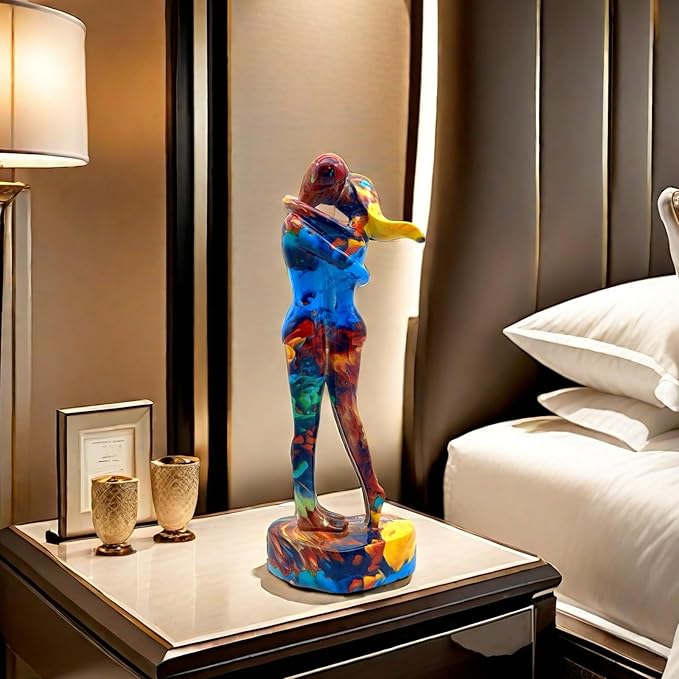10.5 Inch Couple Sweethearts Lover Hug Kissing Statue Figurine Sculpture Resin Collectible Gifts for Office Home Decor Desk Accessories Decoration Figurines (Multicolor)
