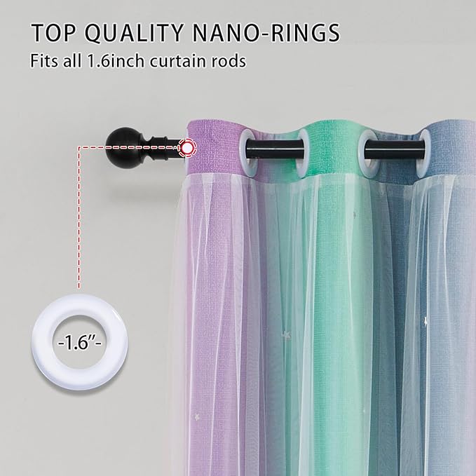 XiDi Purple Grey Curtains for Kids Bedroom, Princess Room Decor Green Curtain, Cute Curtains Blackout, Curtains Girls Bedroom 63 inchs Long 34 inches Wide 1 Panel