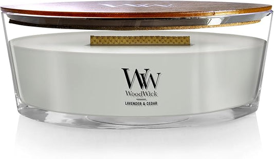 WoodWick Lavender & Cedar Holiday Candle Gifts for Women and Men, 16 oz Ellipse Candle with Crackling Wick