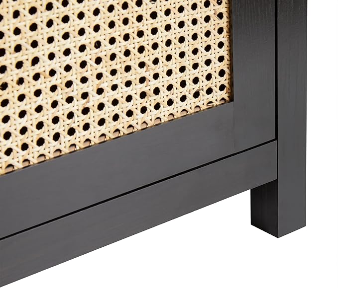 Walker Edison Sasha 2-Door Sideboard Buffet with Arched Rattan Panels, 58 Inch, Black