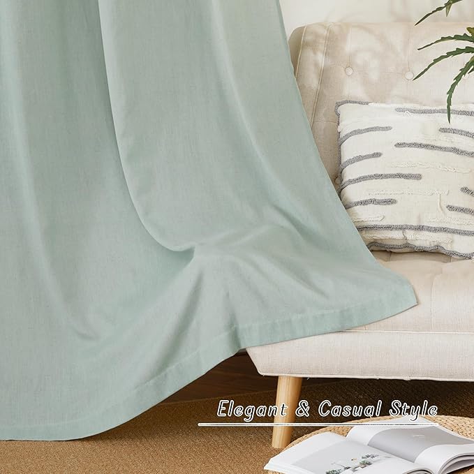 NICETOWN Flax Linen Sage Green 120 inch Curtains for Bedroom, Grommet Privacy Added with Light Filtering Linen Window Treatments for Farmhouse/Living Room, W55 x L120, 2 Panels