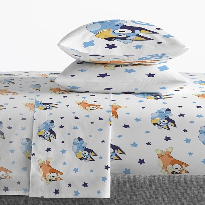 Jay Franco Bluey & Bingo Full Comforter Set - 7 Piece Bed Set Includes Sheet Set & Pillow Covers - Super Soft Clouds & Stars Kids Bedding