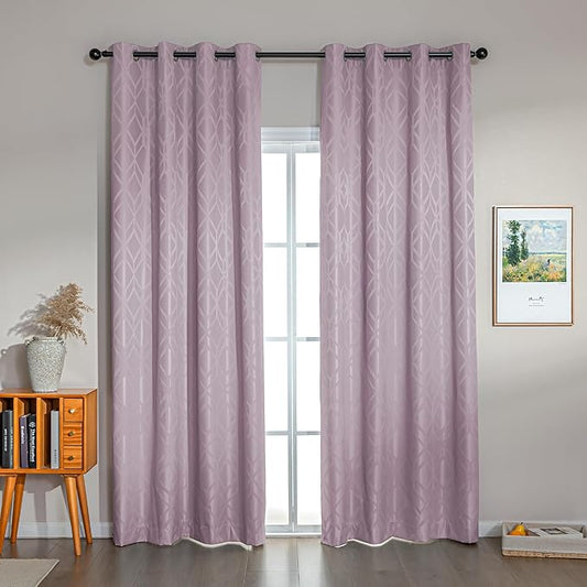 Amazon Basics Jacquard 2-Piece 100% Blackout Curtains, Living Room and Bedroom Drapes, Thermal Insulated Window Treatment, 42"x95", Pink