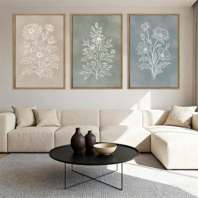 Anyzal Botanical Farmhouse Wall Art Floral Painting Boho Botanical Artwork for Living Room Bedroom Dining Room 16x24 Inch Set of 3