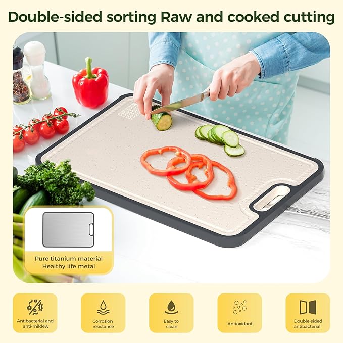 Titanium Cutting Board for Kitchen, Cutting Board Double Sided Food Grade, Pure Titanium/PP, Easy to Clean Large Size 15”×10.3”