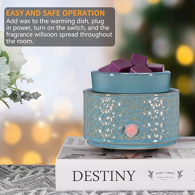 Electric Wax Melt Warmer 4-in-1 Candle Warmer for Scented Wax Melter Cute Ceramic Fragrance Wax Burner for Home Office Bedroom Deco Gift for Women Dark Blue