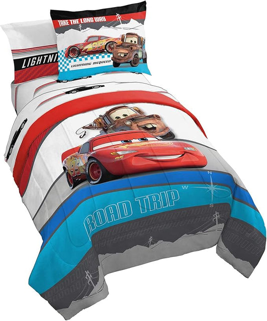 Jay Franco Disney Pixar Cars Racing Machine 7 Piece Full Bed Set - Includes Comforter & Sheet Set - Bedding Features Lightning McQueen - Super Soft Fade Resistant Microfiber