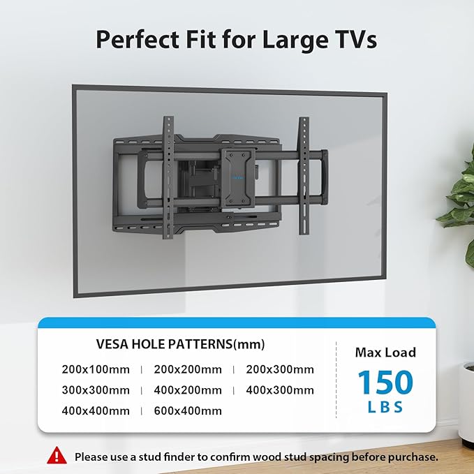 USX STAR 32-90" Full Motion Sliding TV Wall Mount, Fits 16" 18" 24" Wood Studs, Wall Mount TV Bracket with Smooth Swivel, Tilt, Extension, Holds up to 150lbs, Max VESA 600x400mm, Fit Most 75 85 86 TVS